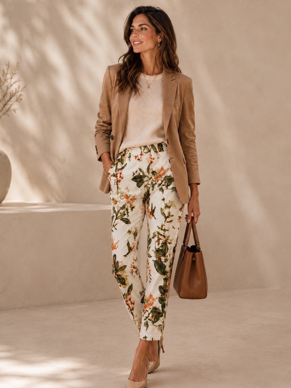 H&M Floral Pants Beige Botanical Bird Print Skinny
Ankle Pants | size 8